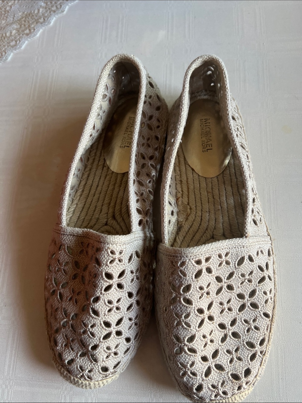 Michael Kors Women's Beige Crochet Espadrille Flats